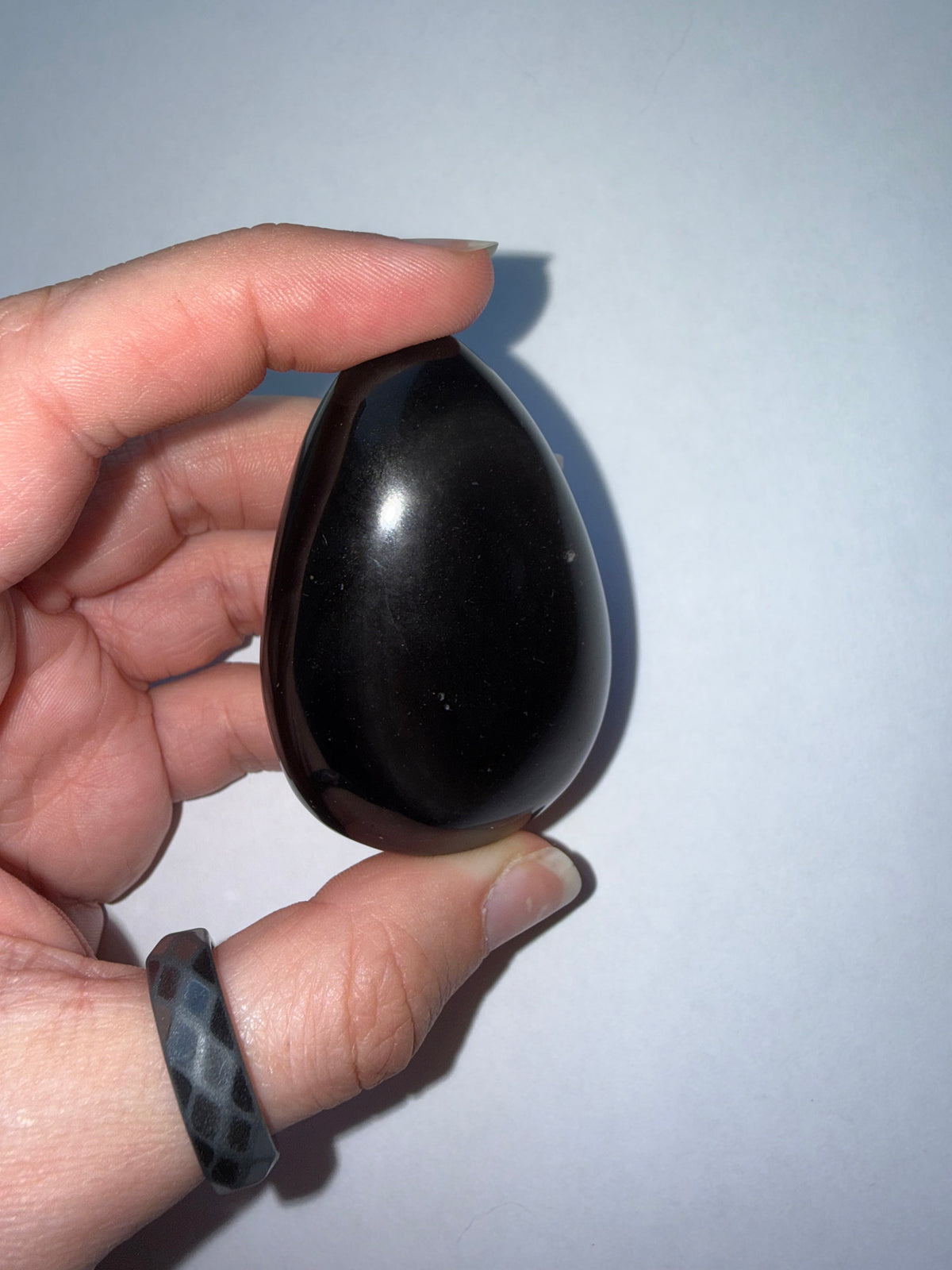 Imperfect Silver Sheen Obsidian Teardrop Palm Stone