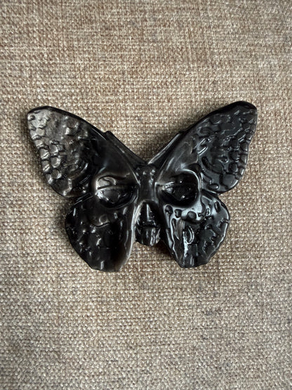 Obsidian Skull Butterfly Crystal Carving 74-80g