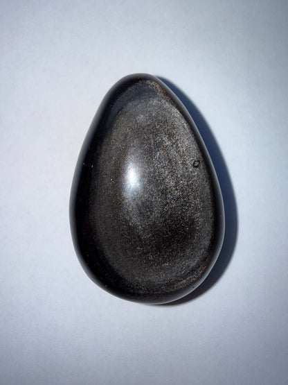 Imperfect Silver Sheen Obsidian Teardrop Palm Stone
