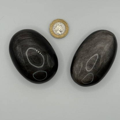Silver Sheen Obsidian Palm Stones - Small (105-125g)
