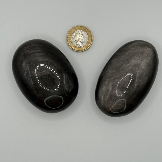 Silver Sheen Obsidian Palm Stones - Small (105-125g)