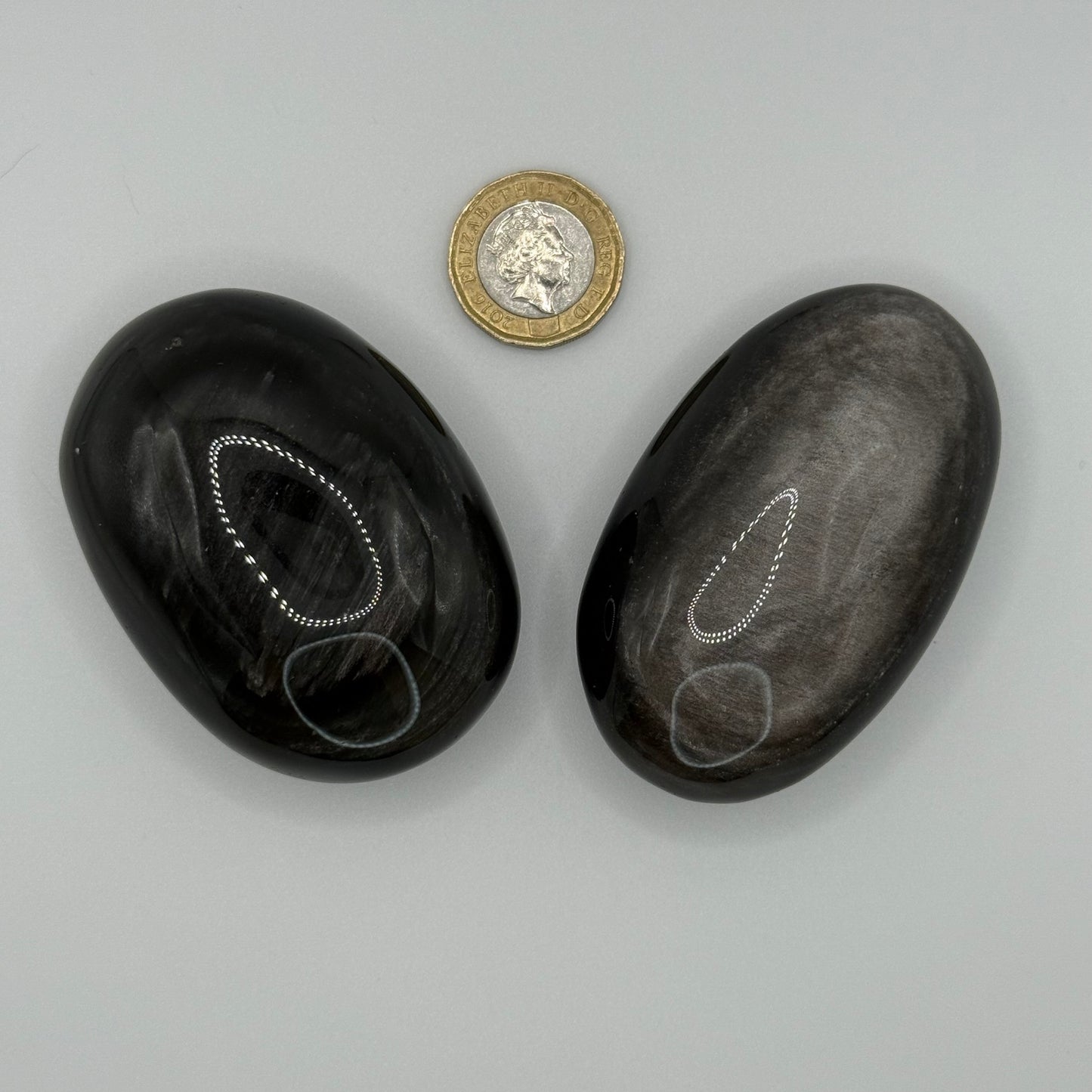 Silver Sheen Obsidian Palm Stones - Small (105-125g)