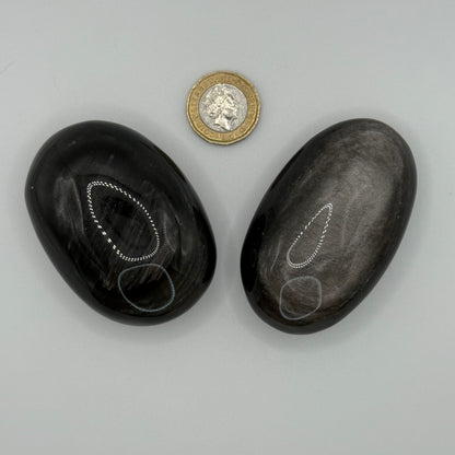 Silver Sheen Obsidian Palm Stones - Small (105-125g)