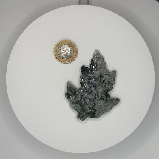 Moss Agate Leaf Carving - XXSmall (26g)